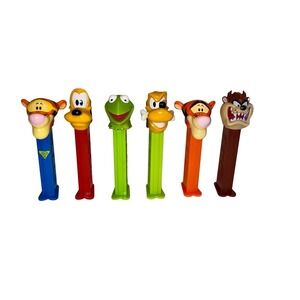 Vintage Pez Dispensers Lot Of 6 Tigger, Kermit, Pluto, Taz Blue Green Orange Red